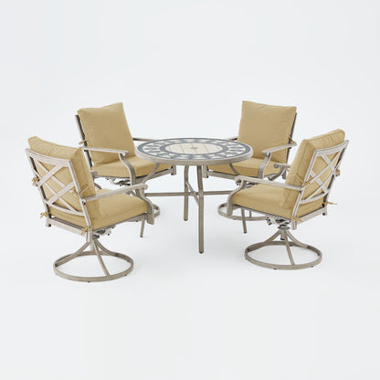 AE Outdoor 5-Piece Patio Dining Set with 4 Swivel Chairs + 3D Textured Table
