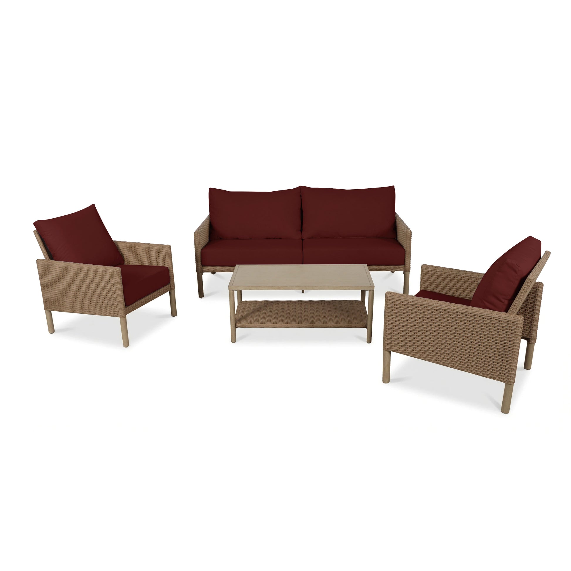 AE Outdoor 4-Piece Wicker Patio Conversation Set with Coffee Table