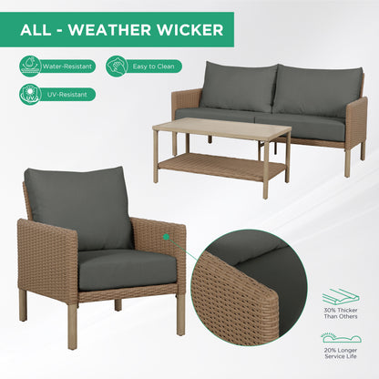 AE Outdoor 4-Piece Wicker Patio Conversation Set with Coffee Table