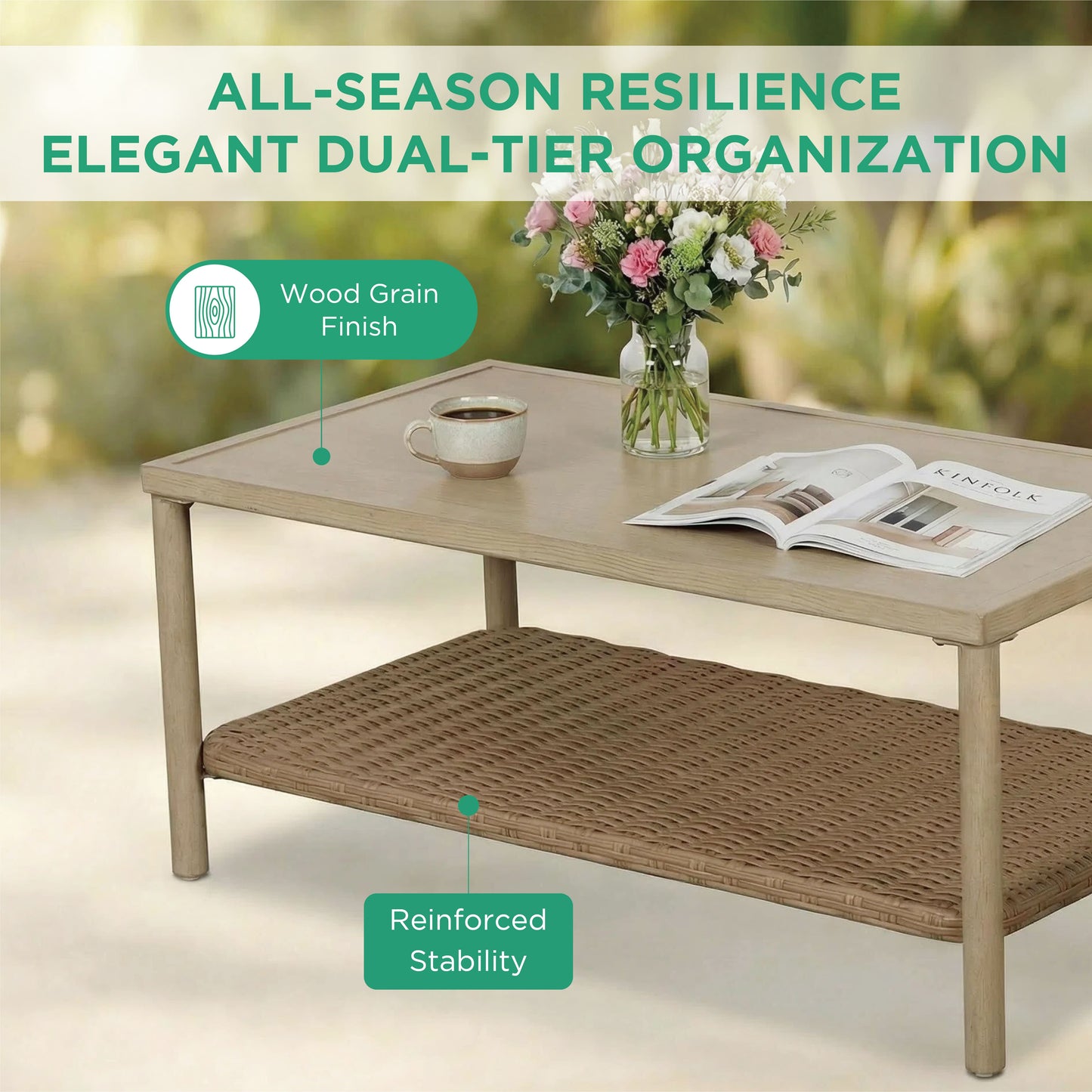 AE Outdoor 4-Piece Wicker Patio Conversation Set with Coffee Table