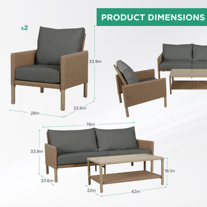 AE Outdoor 4-Piece Wicker Patio Conversation Set with Coffee Table