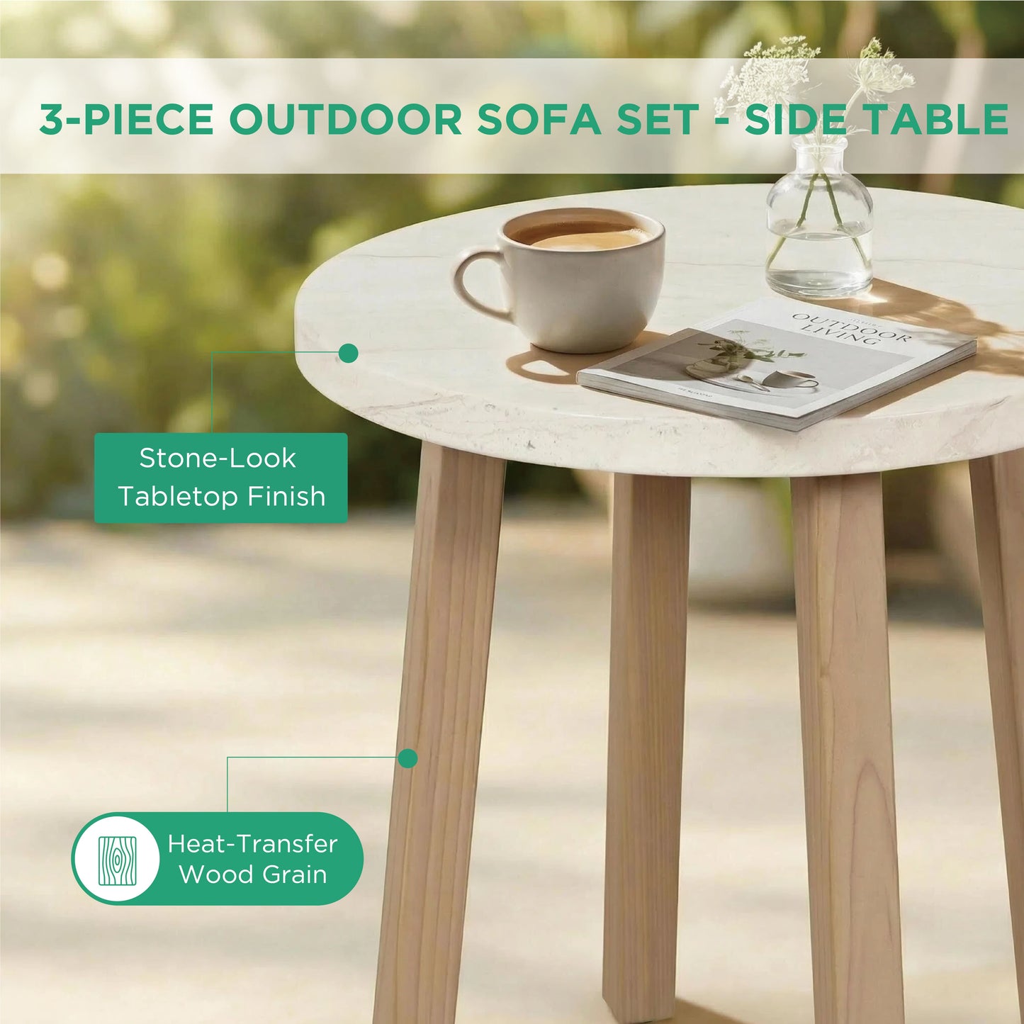 AE Outdoor 3-Piece Patio Bistro Set with 2 Chairs + Coffee Table