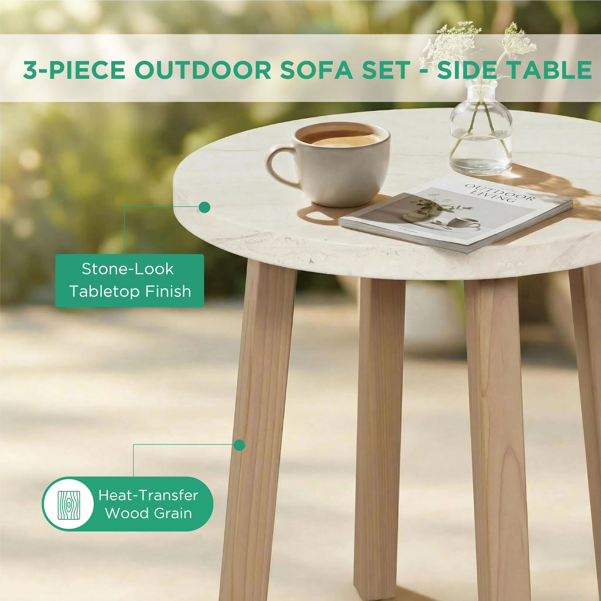 AE Outdoor 3-Piece Patio Bistro Set with 2 Chairs + Coffee Table