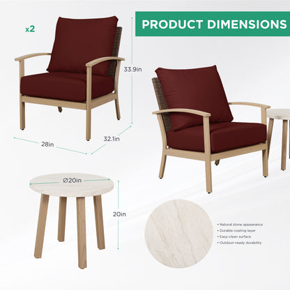 AE Outdoor 3-Piece Patio Bistro Set with 2 Chairs + Coffee Table