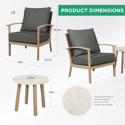 AE Outdoor 3-Piece Patio Bistro Set with 2 Chairs + Coffee Table