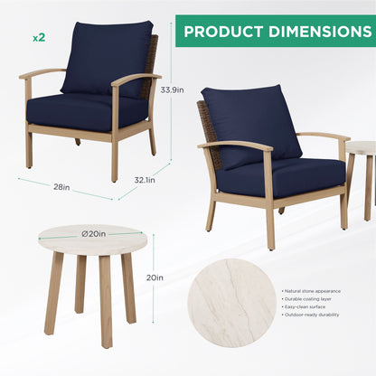 AE Outdoor 3-Piece Patio Bistro Set with 2 Chairs + Coffee Table