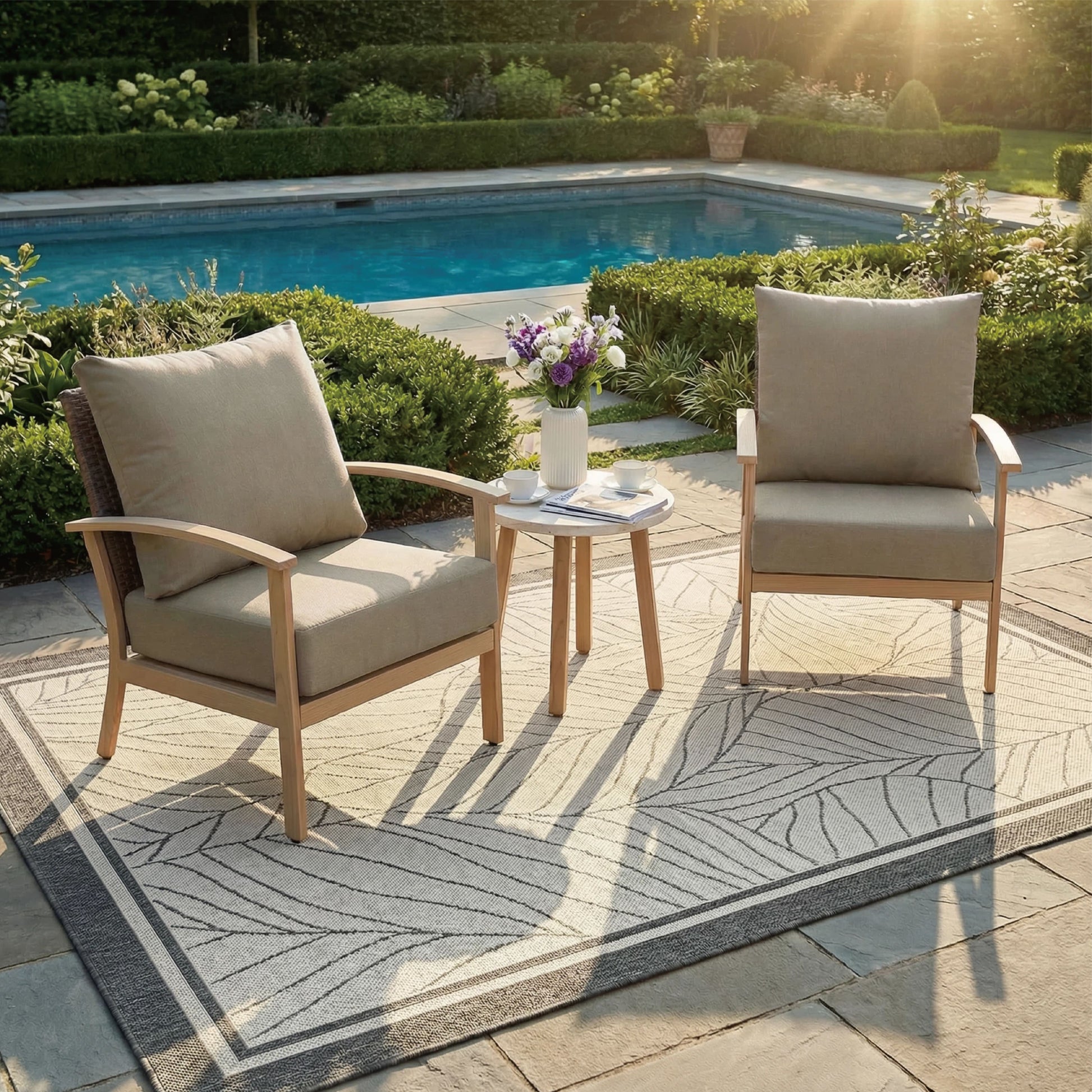 AE Outdoor 3-Piece Patio Bistro Set with 2 Chairs + Coffee Table