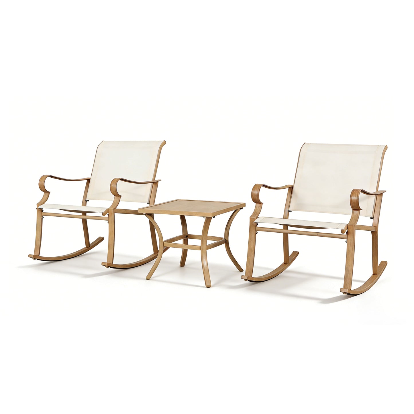 AE Outdoor 3-Piece Rocking Bistro Set with Glass Table | White