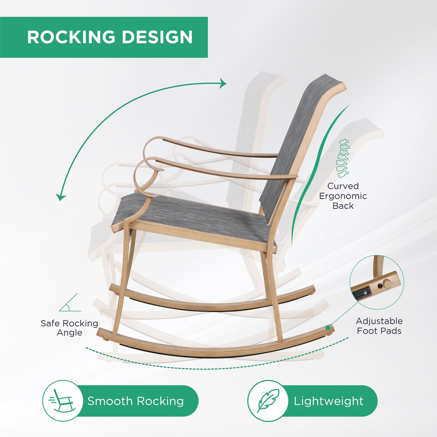 AE Outdoor 3-Piece Rocking Bistro Set with Glass Table | Grey