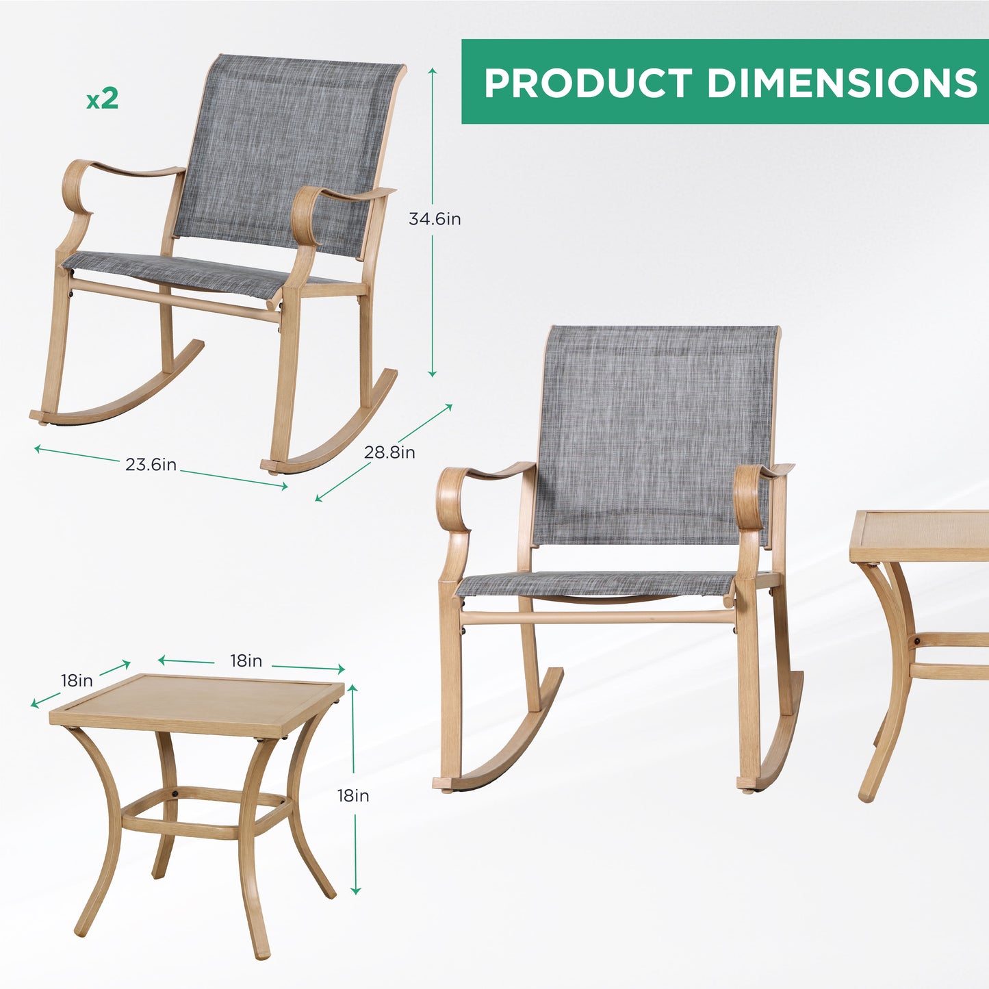 AE Outdoor 3-Piece Rocking Bistro Set with Glass Table | Grey
