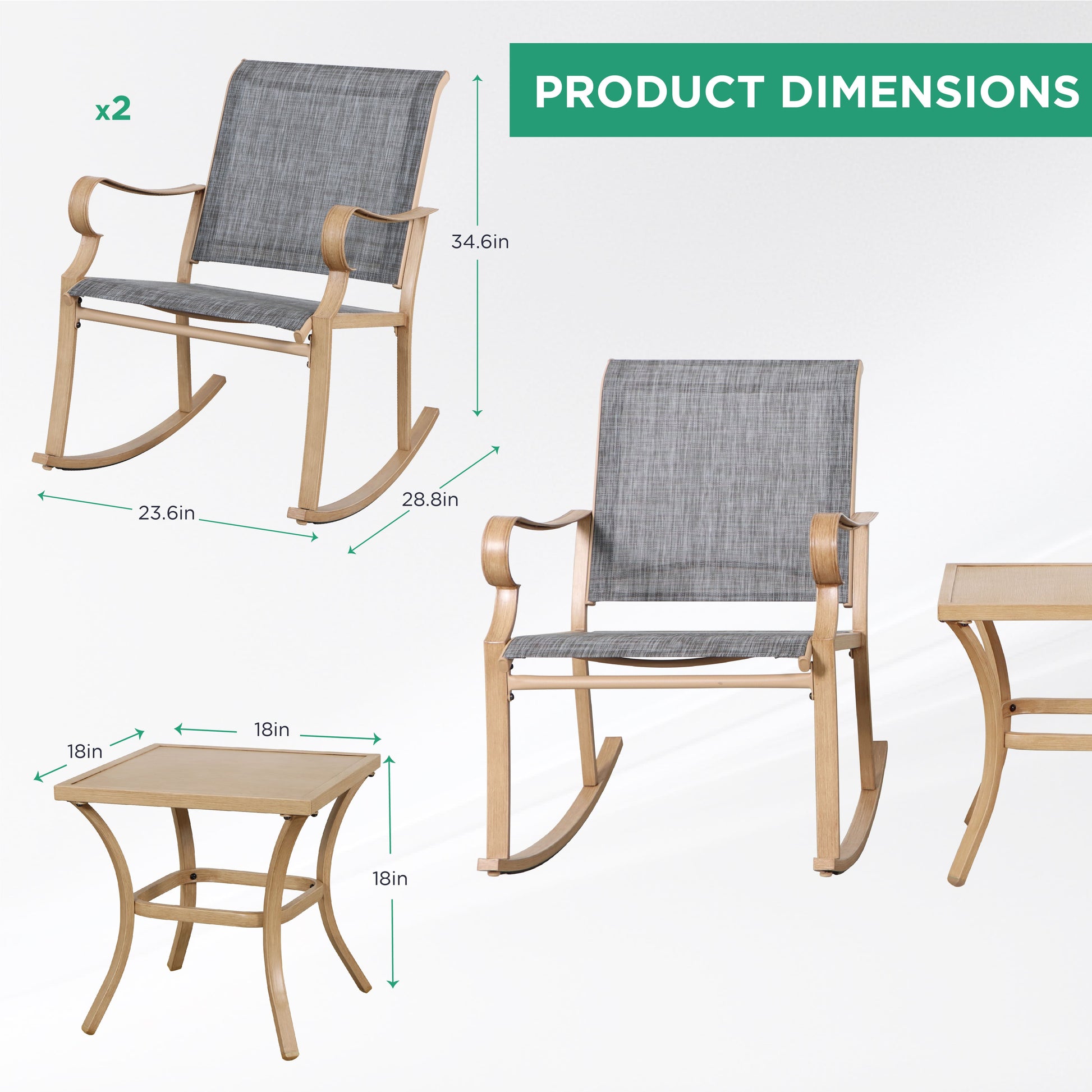 AE Outdoor 3-Piece Rocking Bistro Set with Glass Table | Grey