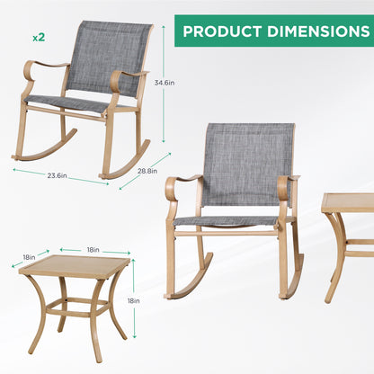 AE Outdoor 3-Piece Rocking Bistro Set with Glass Table | Grey