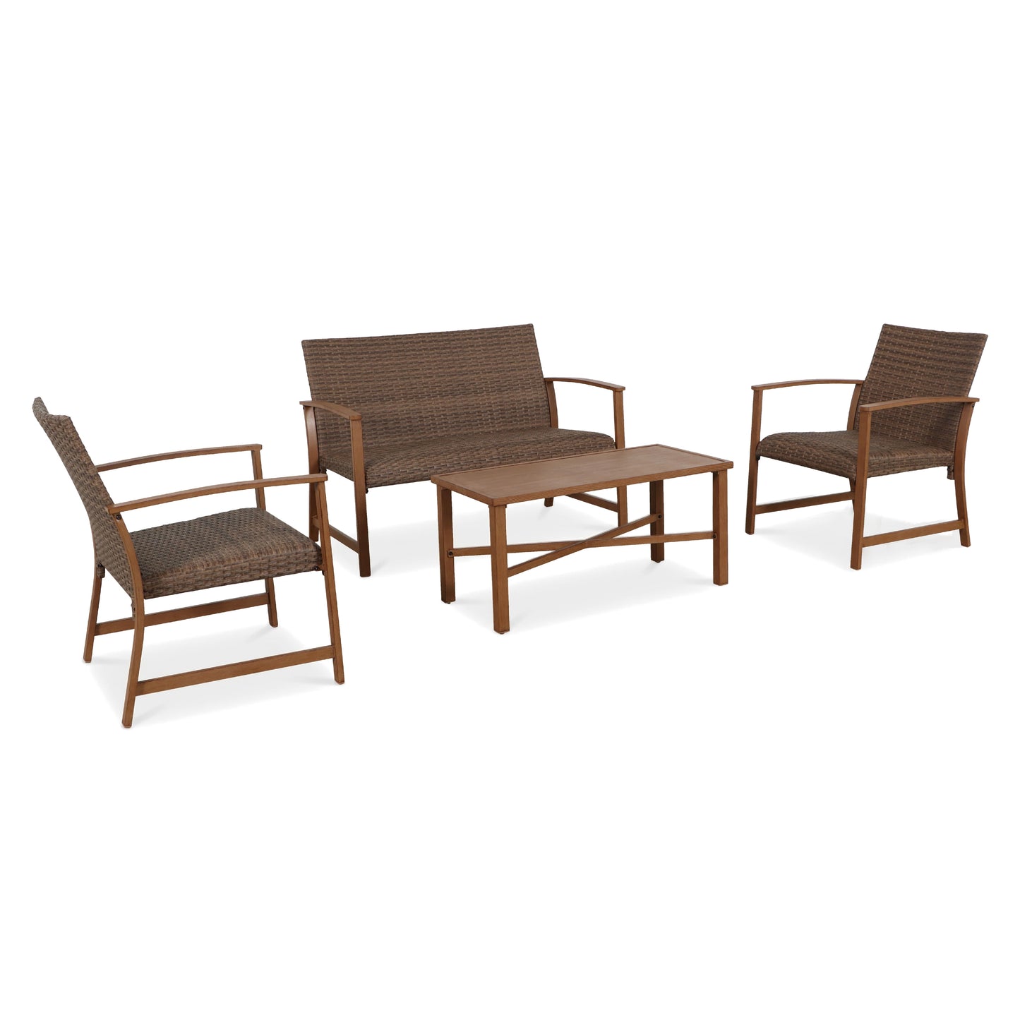 AE Outdoor 4-Piece Wicker Patio Conversation Set with Padded Cushions | Brown