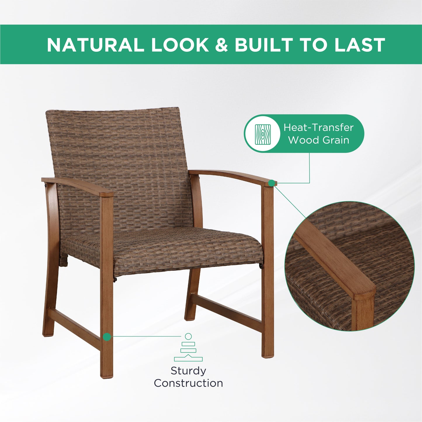 AE Outdoor 4-Piece Wicker Patio Conversation Set with Padded Cushions | Light Grey