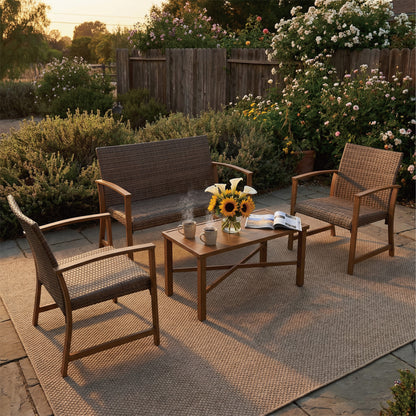 AE Outdoor 4-Piece Wicker Patio Conversation Set with Padded Cushions | Light Grey