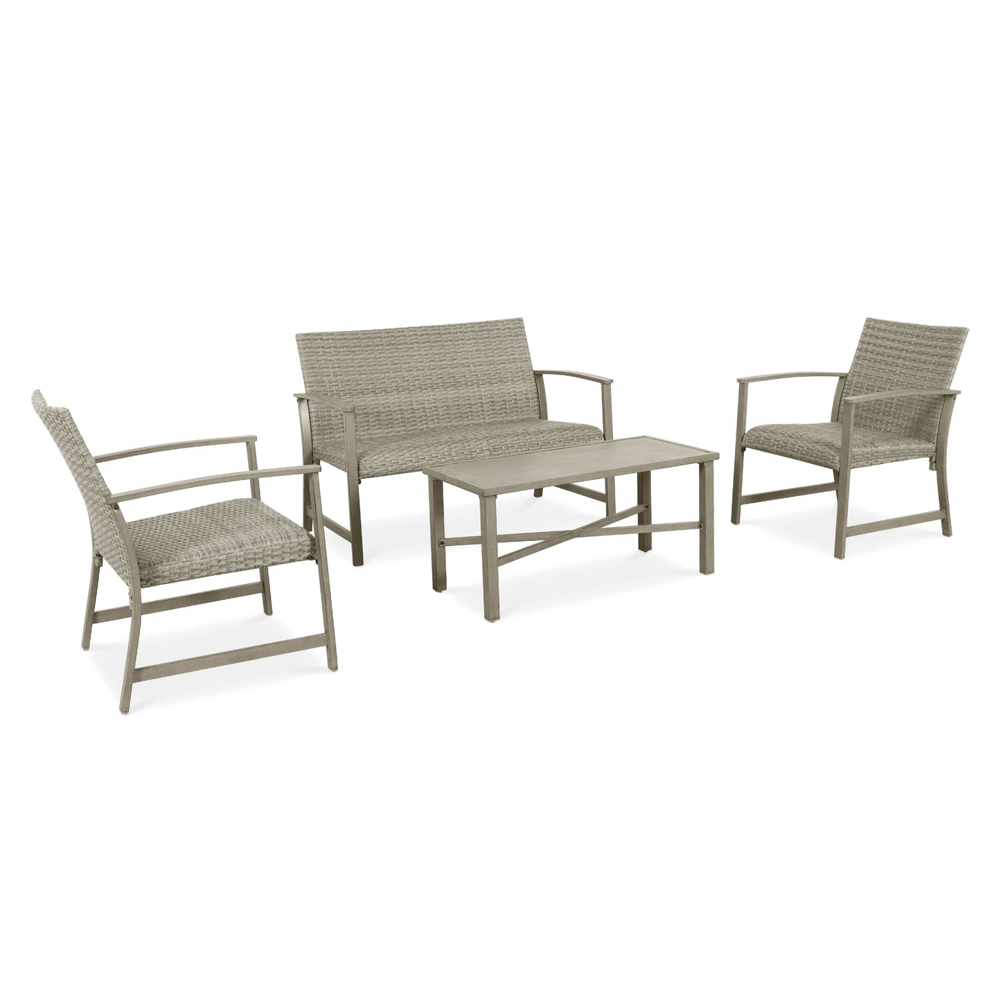 AE Outdoor 4-Piece Wicker Patio Conversation Set with Padded Cushions | Light Grey