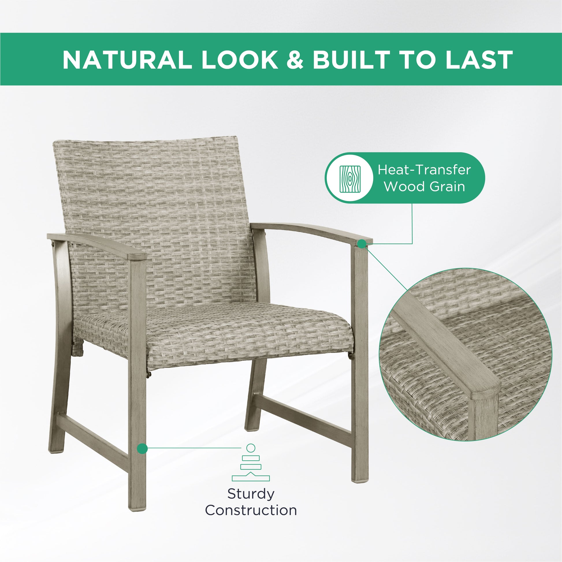 AE Outdoor 4-Piece Wicker Patio Conversation Set with Padded Cushions | Light Grey
