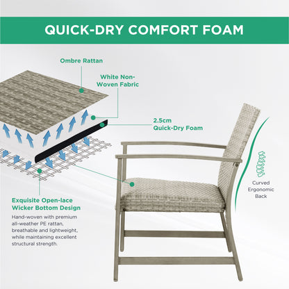 AE Outdoor 4-Piece Wicker Patio Conversation Set with Padded Cushions | Light Grey