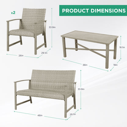 AE Outdoor 4-Piece Wicker Patio Conversation Set with Padded Cushions | Light Grey
