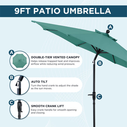 AE Outdoor 9FT Patio Umbrella with Crank Lift & Auto Tilt