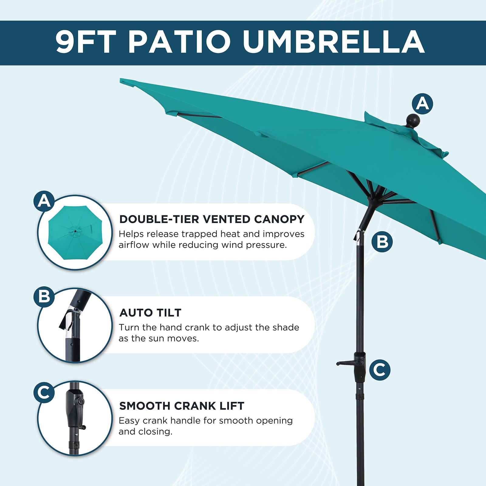 9 double vented patio umbrella Tangkula FT Solar Umbrella, 2-Tiers Scalloped Outdoor Table Market with 32 LED Lights, Top, Tilt Adjustment, Crank, 8 Ribs for Backyard Poolside Deck Beach Lawn (Coffee) Stay Cool and Comfortable Outdoors All Season LongUpgrade your patio Umbrella