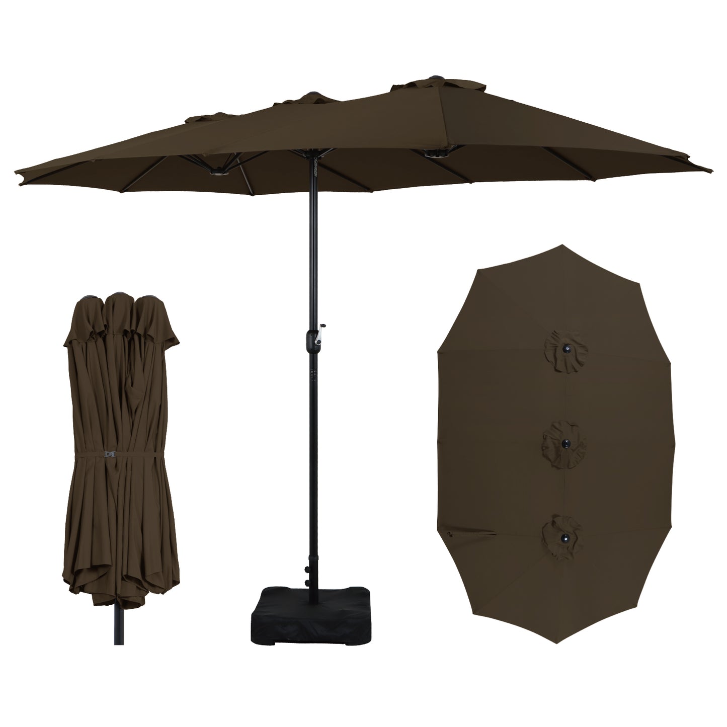 15 FT Extra Large Rectangle Patio Umbrella with Base Included 12 Steel Ribs Oversized Shade Canopy for Backyard Barbecue and Garden Gathering