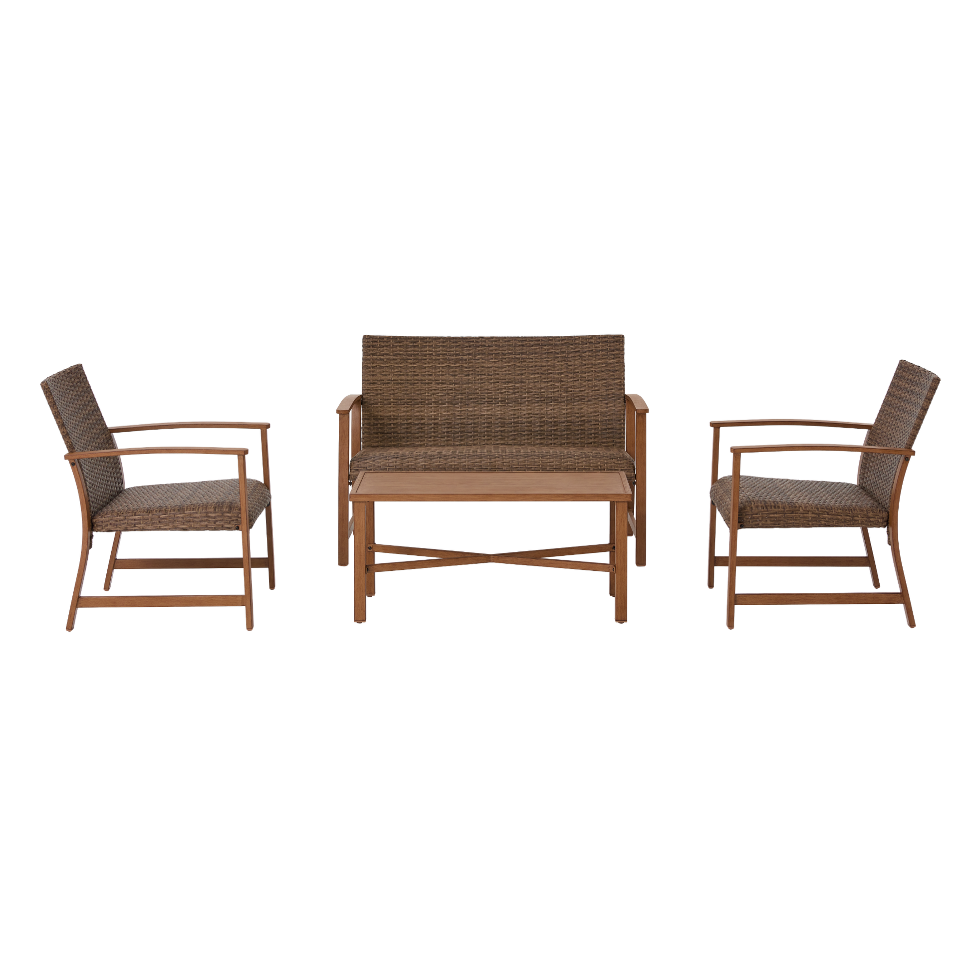 AE Outdoor 4-Piece Wicker Patio Conversation Set with Padded Cushions | Brown