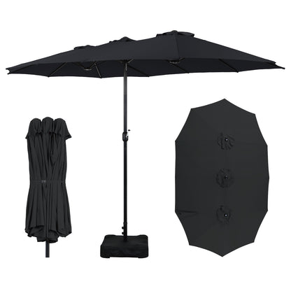 15 FT Extra Large Rectangle Patio Umbrella with Base Included 12 Steel Ribs Oversized Shade Canopy for Backyard Barbecue and Garden Gathering