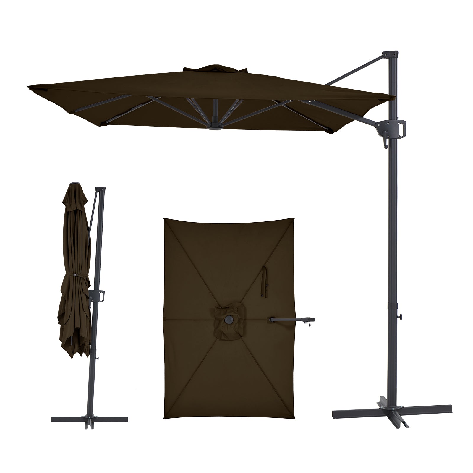 6.5 x 10 FT Offset Cantilever Patio Umbrella Hanging Umbrella with Infinite Tilt UV Fade Resistant Canopy Cross Base for Yard Garden Deck