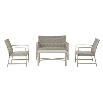 AE Outdoor 4-Piece Wicker Patio Conversation Set with Padded Cushions | Light Grey