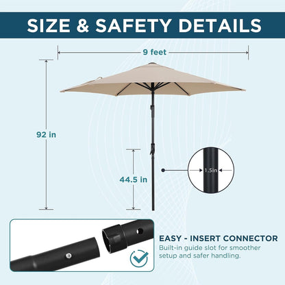 9FT Patio Market Umbrella with Push-Button Tilt UV Resistant