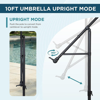 AE Outdoor 10FT 2-in-1 Convertible Patio Umbrella with Infinite Tilt & 360° Swivel
