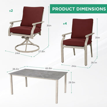 AE Outdoor 7-Piece Patio Dining Set with 4 Dining Chairs + 2 Swivel Chairs With Red Cushions & Grey Table