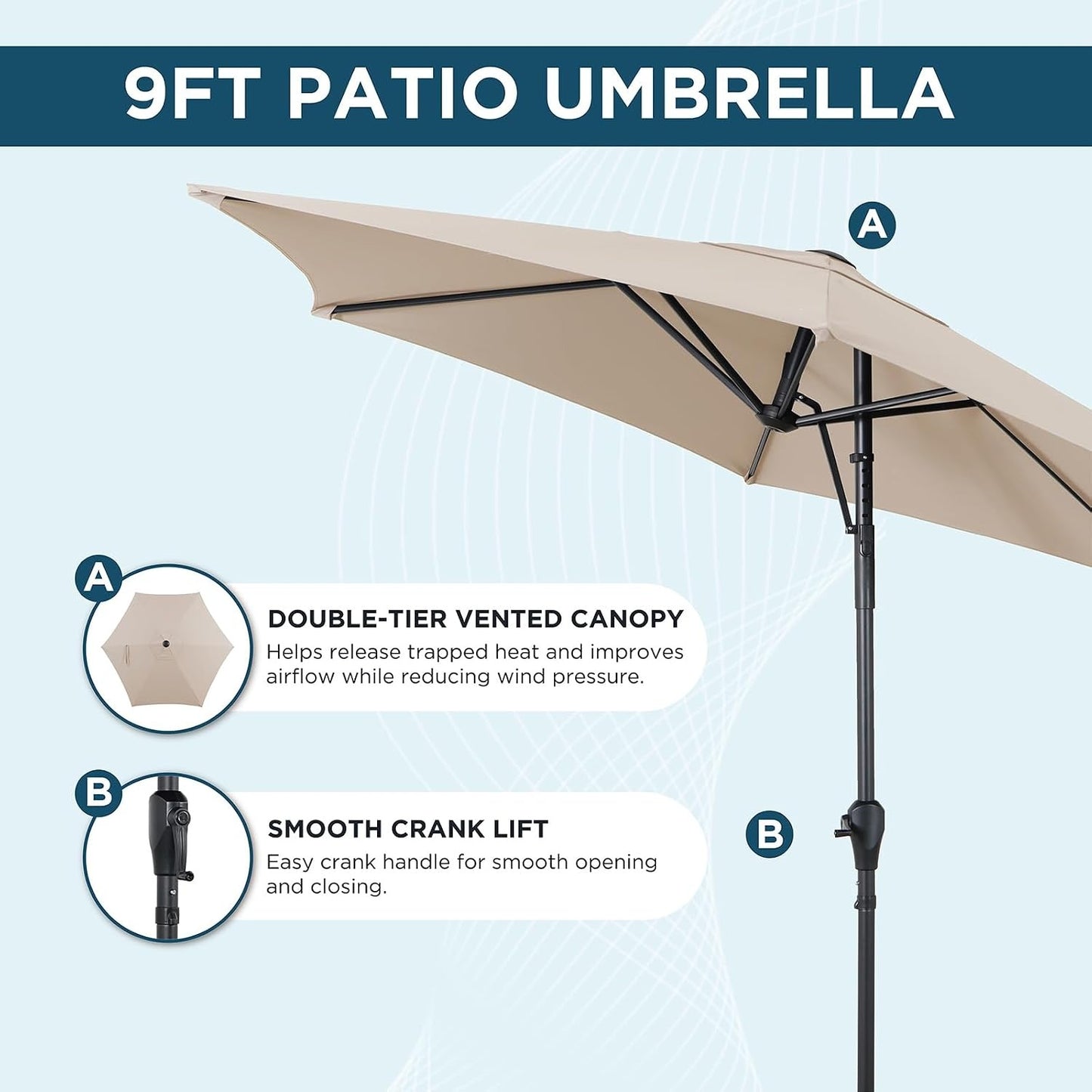 9FT Patio Market Umbrella with Push-Button Tilt UV Resistant