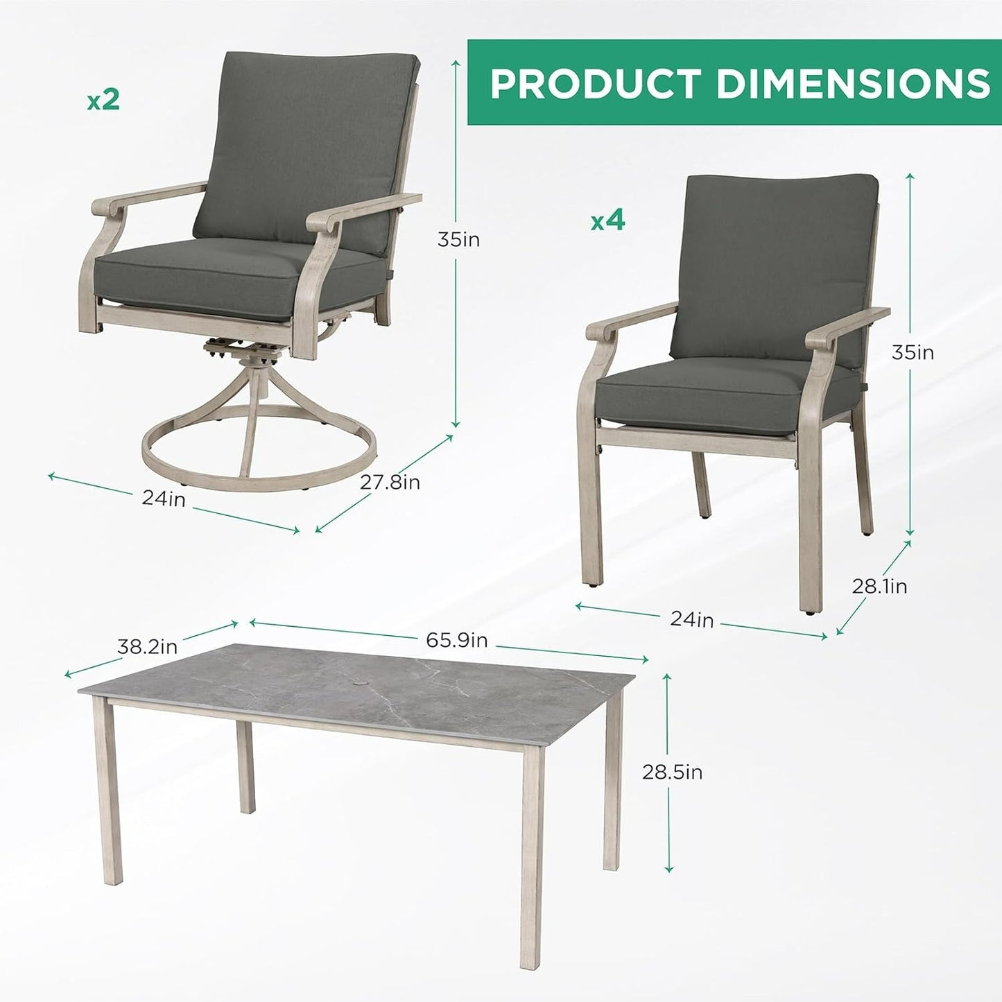 AE Outdoor 7-Piece Patio Dining Set with 4 Dining Chairs + 2 Swivel Chairs – Grey