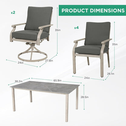 AE Outdoor 7-Piece Patio Dining Set with 4 Dining Chairs + 2 Swivel Chairs – Grey