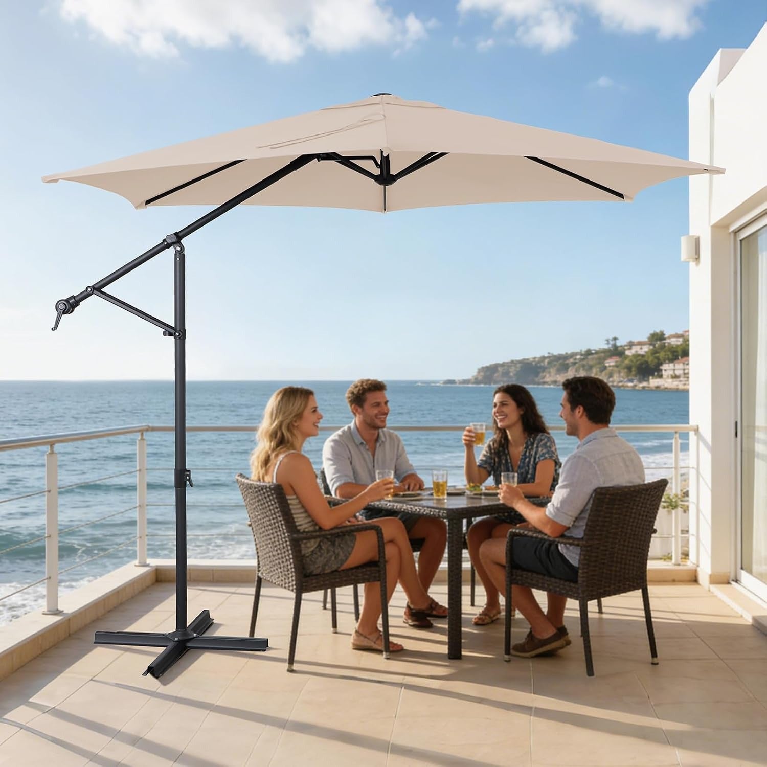 1/2 umbrella for patio Qidvol Half Rectangle Outdoor Half Umbrellas with Base Balcony, Table, Garden, Deck, Porch, Rectangular Canopy 6ft/8ft, Height Adjustable (Color : Green, Size : Small) : Patio, Lawn 160G polyester 10FT Cantilever Patio Umbrella with