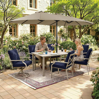 AE Outdoor 7-Piece Patio Dining Set with 4 Dining Chairs + 2 Swivel Chairs With Blue Cushion & white Table