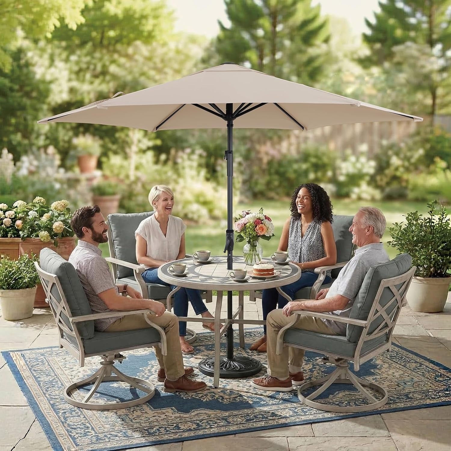 9FT Patio Market Umbrella with Push-Button Tilt UV Resistant