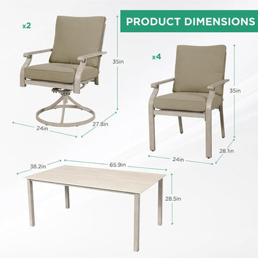 AE Outdoor 7-Piece Patio Dining Set with 4 Dining Chairs + 2 Swivel Chairs – Beige