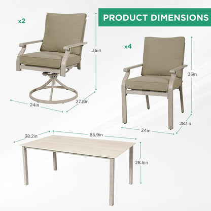 AE Outdoor 7-Piece Patio Dining Set with 4 Dining Chairs + 2 Swivel Chairs – Beige