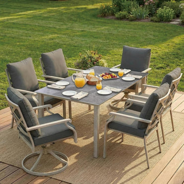 AE Outdoor 7-Piece Patio Dining Set with 4 Dining Chairs + 2 Swivel Chairs – Grey