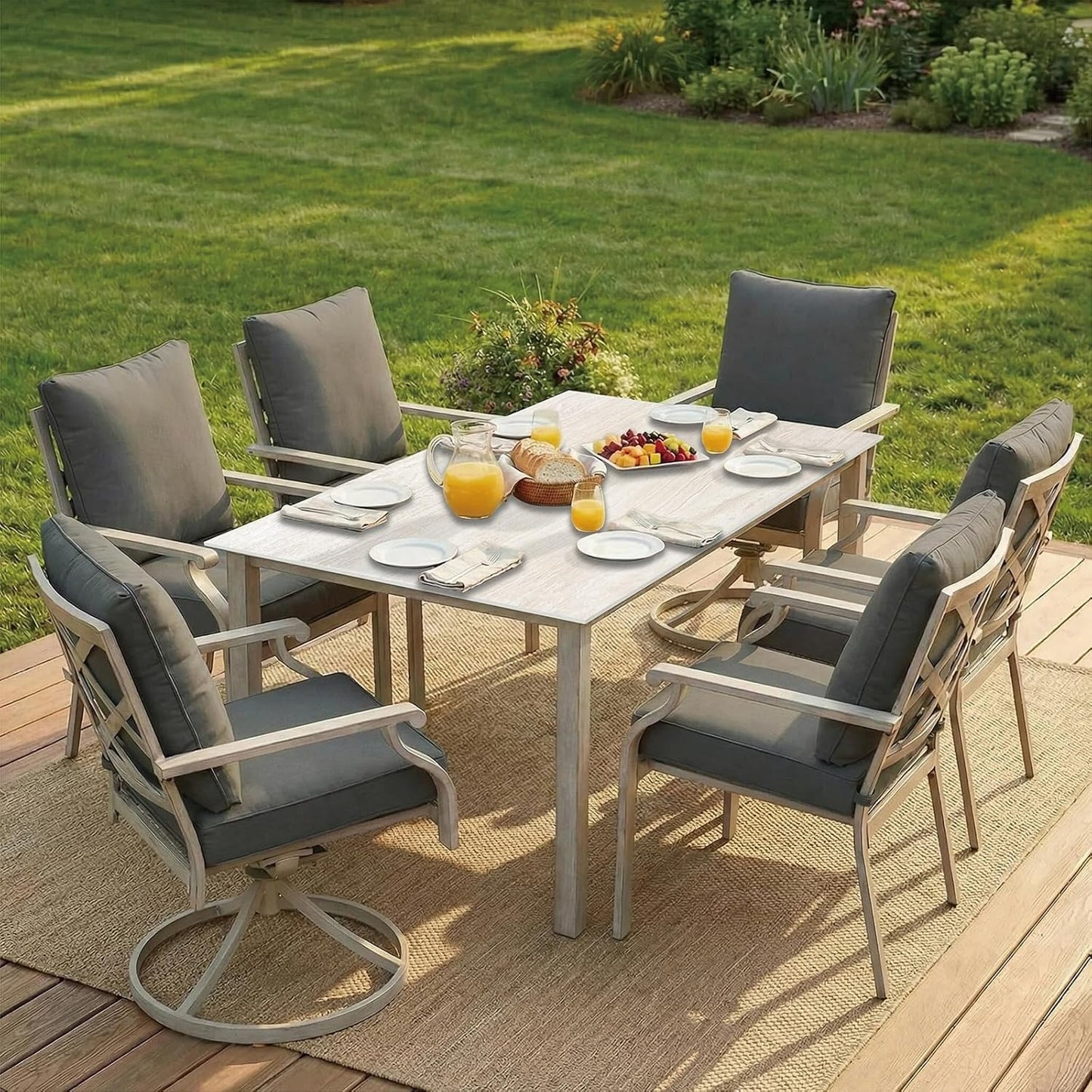AE Outdoor 7-Piece Patio Dining Set with 4 Dining Chairs + 2 Swivel Chairs
