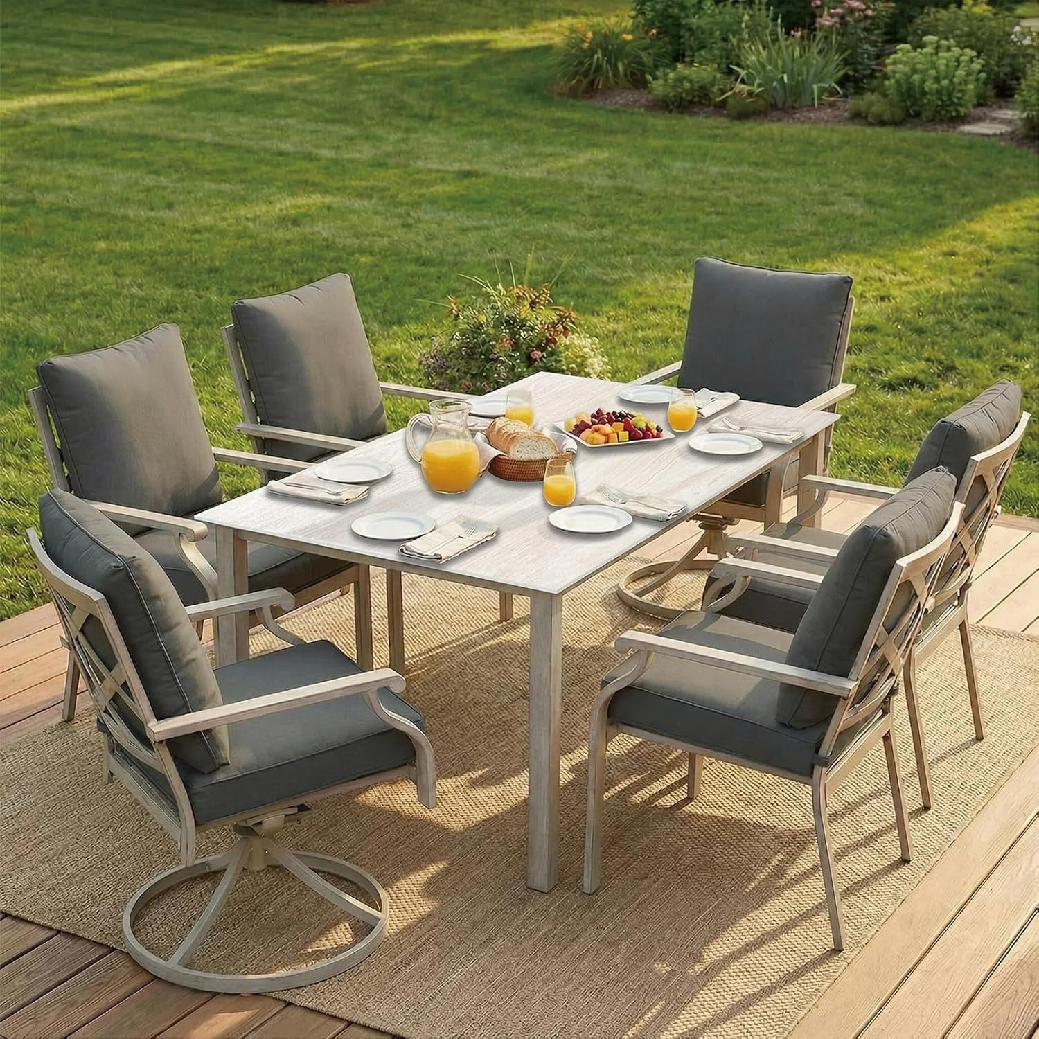 AE Outdoor 7-Piece Patio Dining Set with 4 Dining Chairs + 2 Swivel Chairs