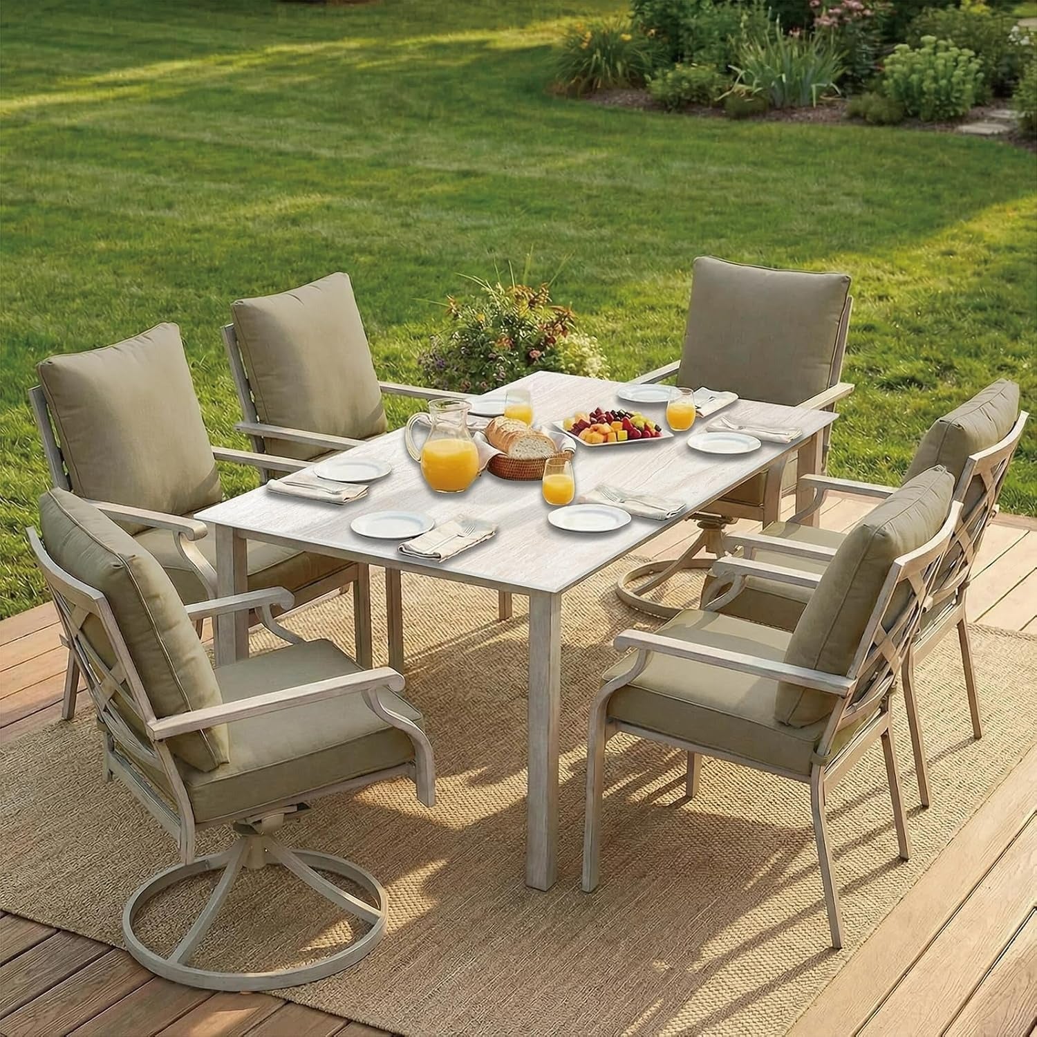 AE Outdoor 7-Piece Patio Dining Set with 4 Dining Chairs + 2 Swivel Chairs – Beige