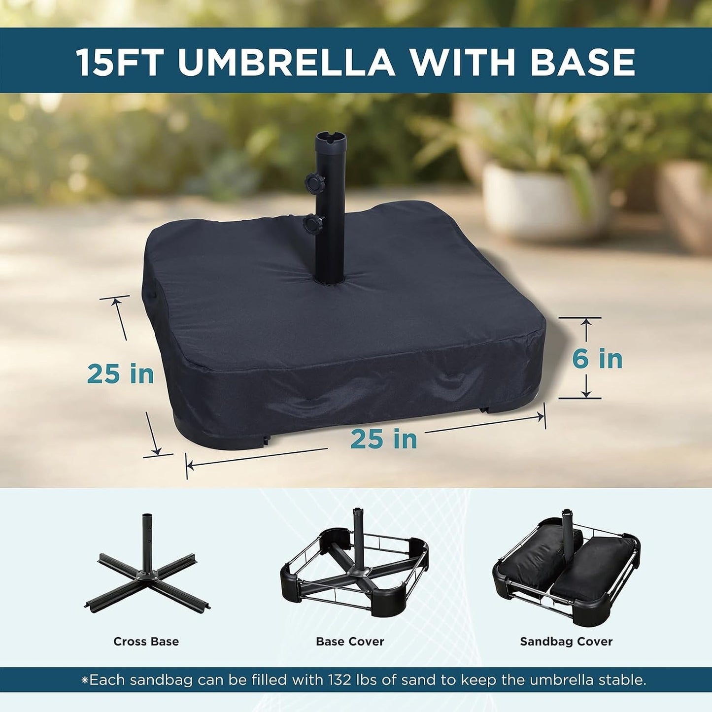 AE Outdoor 15FT Extra Large Double-Sided Patio Umbrella with Base Included