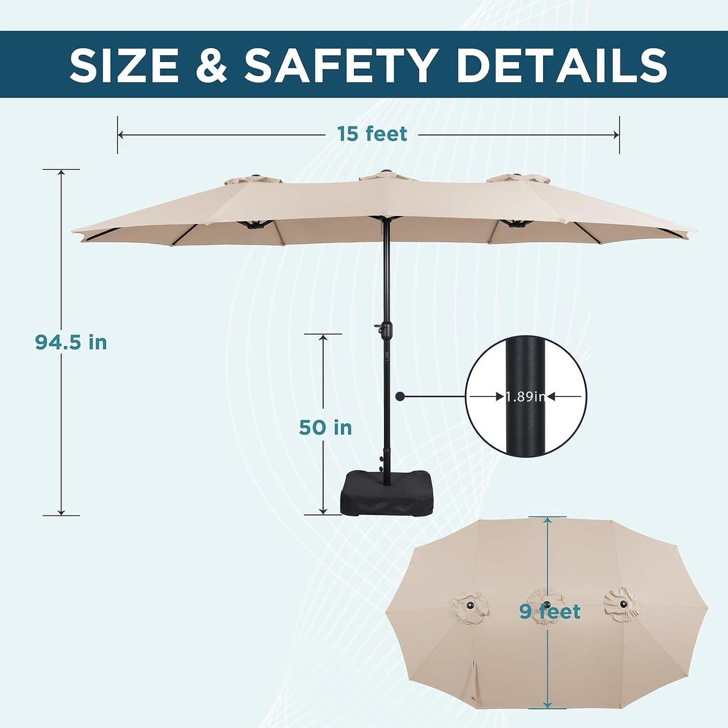 AE Outdoor 15FT Extra Large Double-Sided Patio Umbrella with Base Included