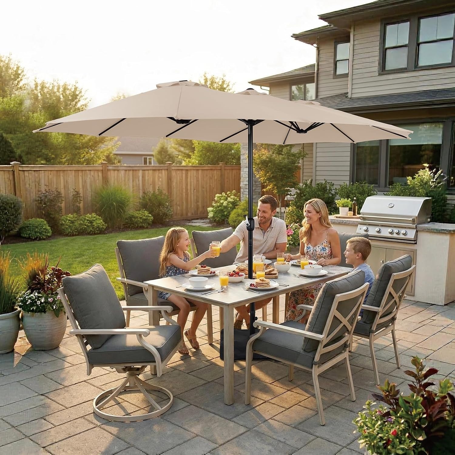 AE Outdoor 15FT Extra Large Double-Sided Patio Umbrella with Base Included
